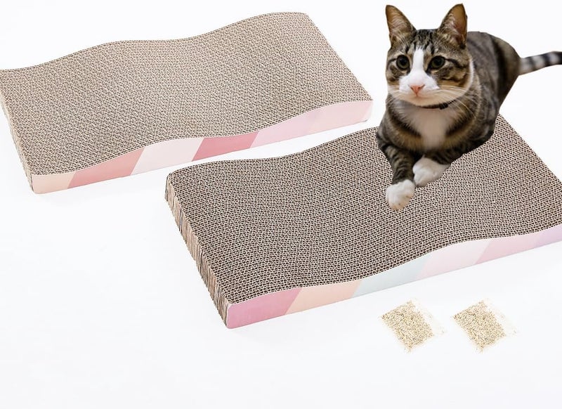 SIDAZON Cat Scratching Board cat Scratcher Cat Scratch Pad Cardboard cat scratchers for Indoor Cats Reversible Large Wide Corrugated with Catnip(2pcs) - Image 1